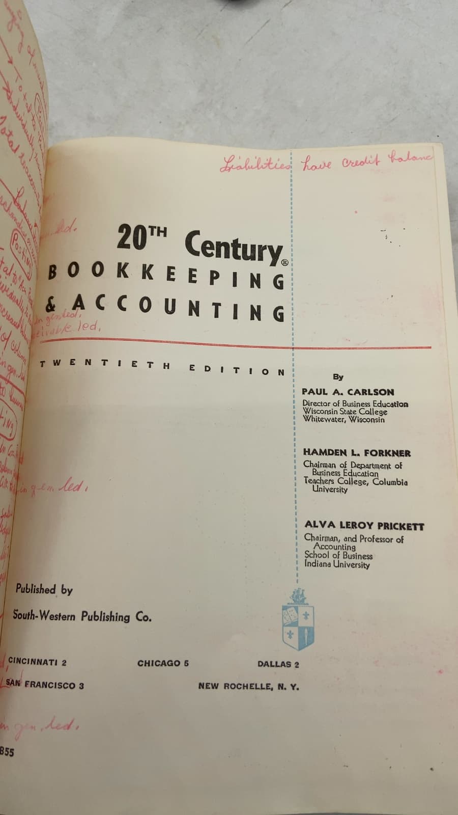 20th Century Bookkeeping & Accounting by Paul A. Carlson, Hamden L. Forkner, Alva Leroy Prickett - title page