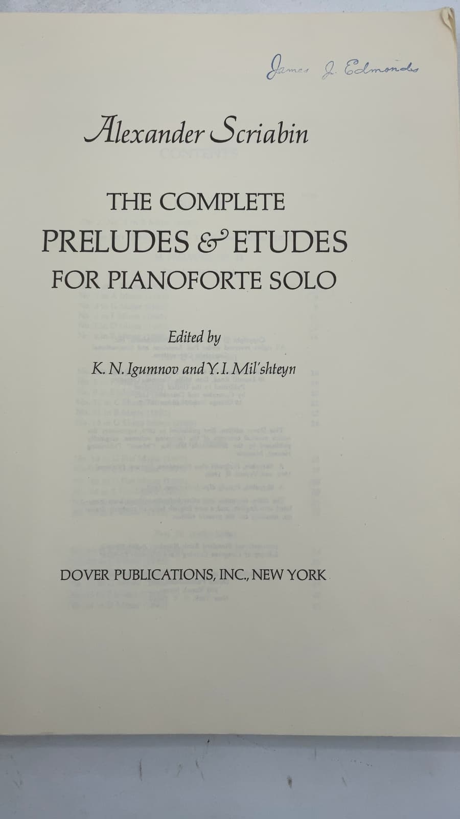 The Complete Preludes & Etudes for Pianoforte Solo by Alexander Scriabin - title page