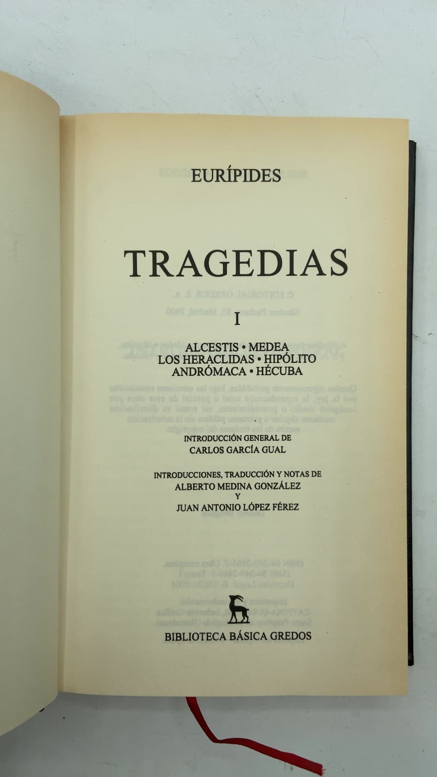 Tragedias I (Alcestis, Medea, Los Heraclidas, Hipólito, Andrómaca, Hécuba) by Eurípides - title page