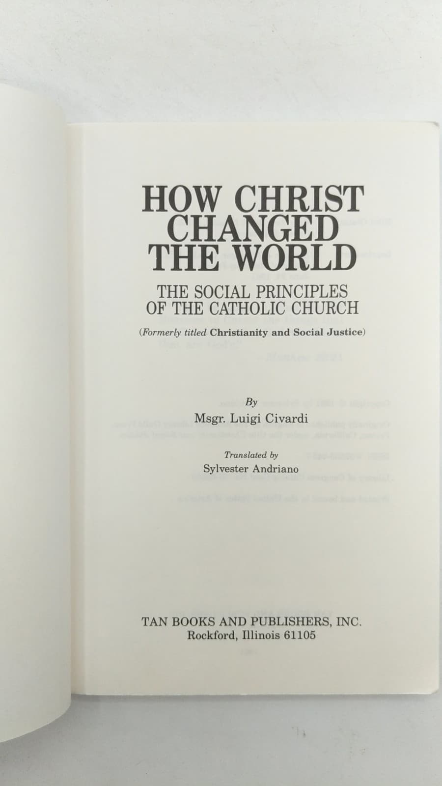 How Christ Changed the World: The Social Principles of the Catholic Church by Msgr. Luigi Civardi - title page