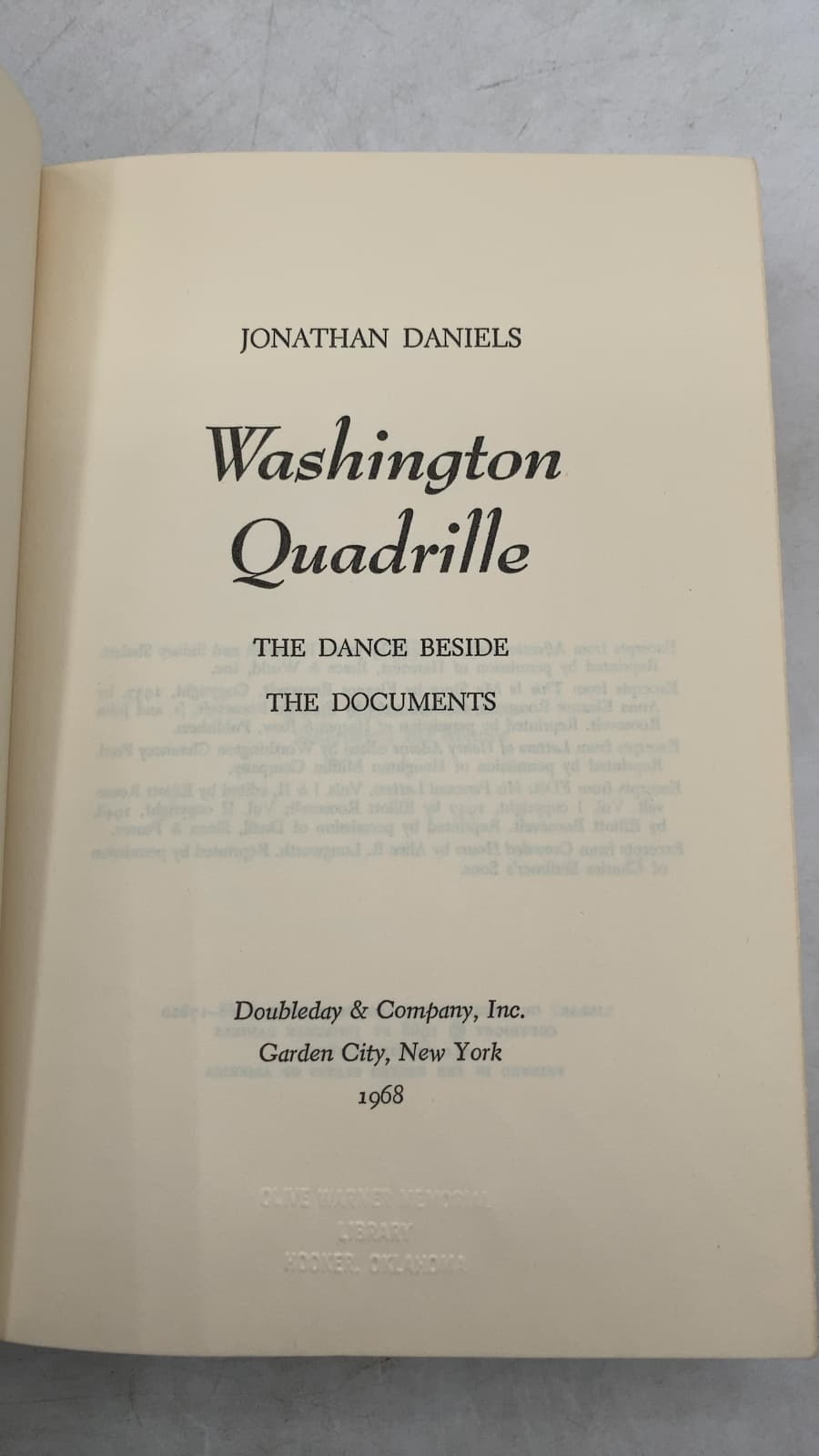 Washington Quadrille: The Dance Beside the Documents by Jonathan Daniels - title page