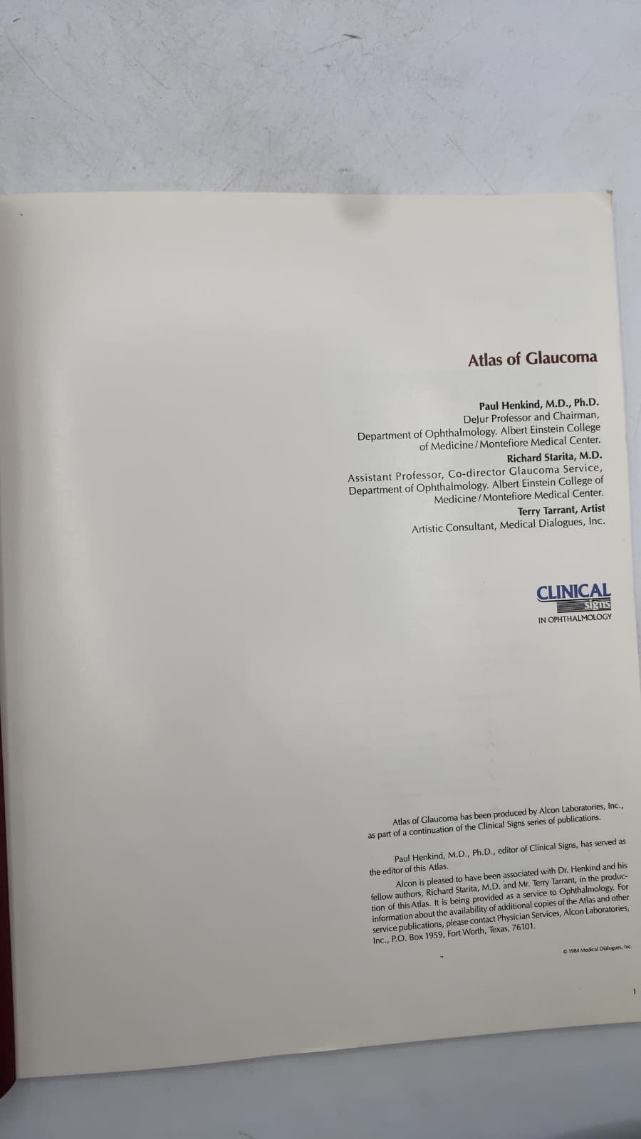 Atlas of Glaucoma by Paul Henkind, M.D., Ph.D., Richard Starita, M.D., Terry Tarrant - title page