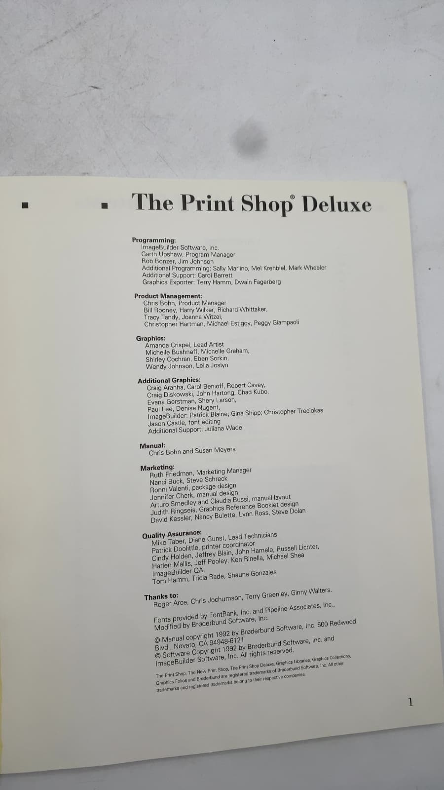 The Print Shop Deluxe Reference Manual by Chris Bohn and Susan Meyers - title page