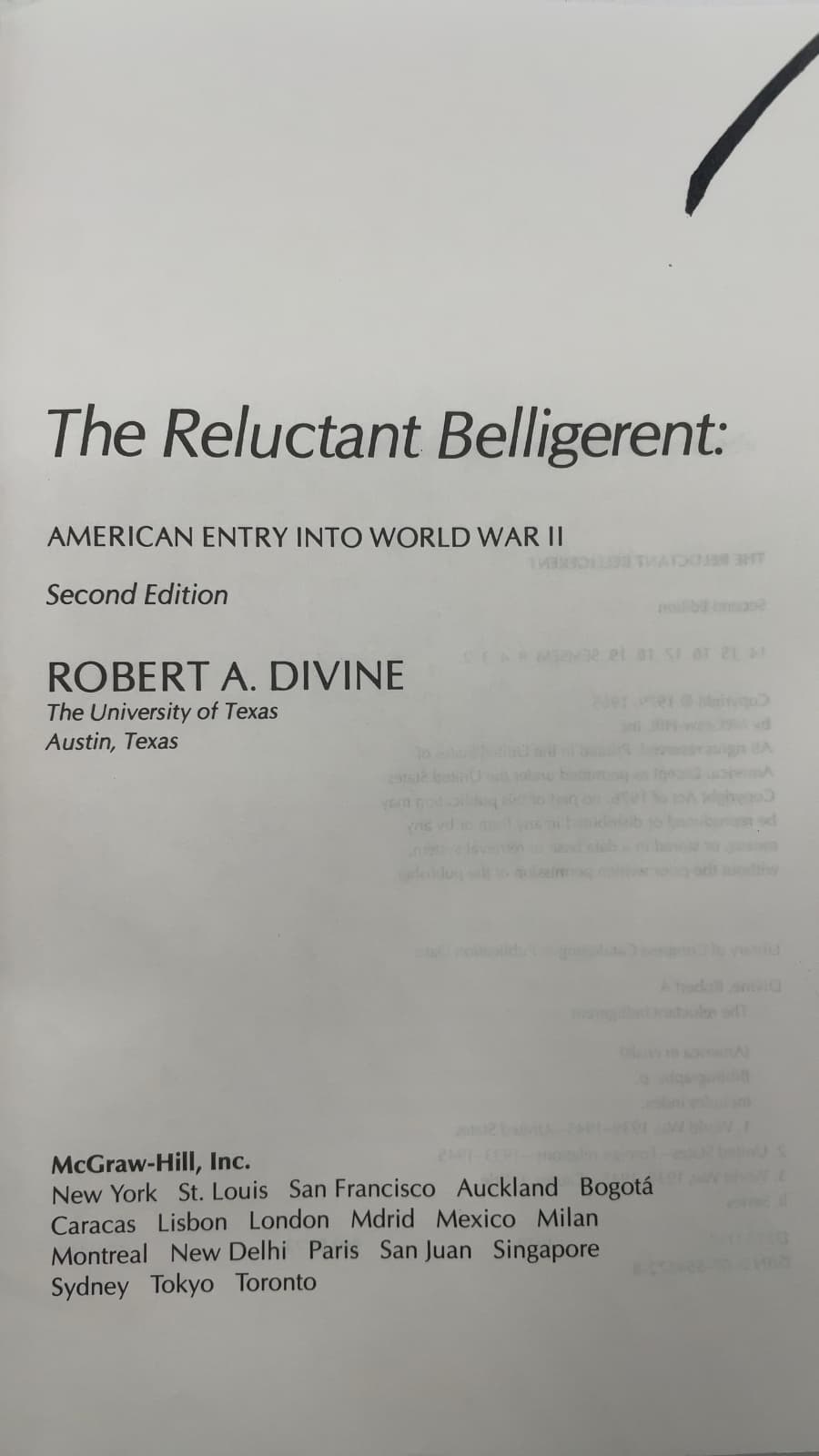 The Reluctant Belligerent: American Entry into World War II by Robert A. Divine - title page