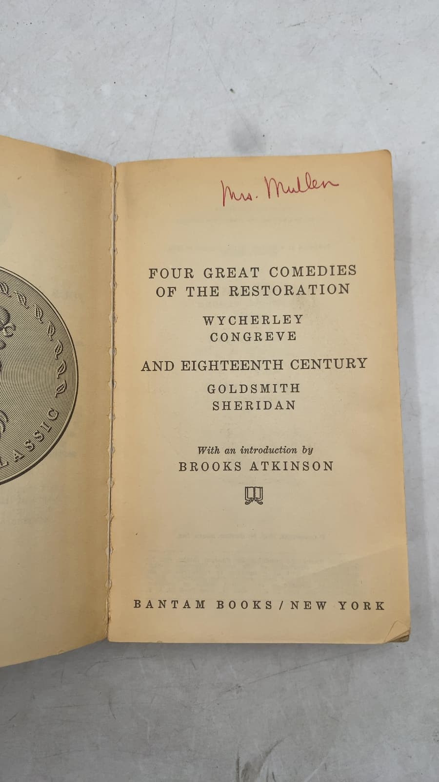 Four Great Comedies of the Restoration and Eighteenth Century by Wycherley, Congreve, Goldsmith, Sheridan - title page