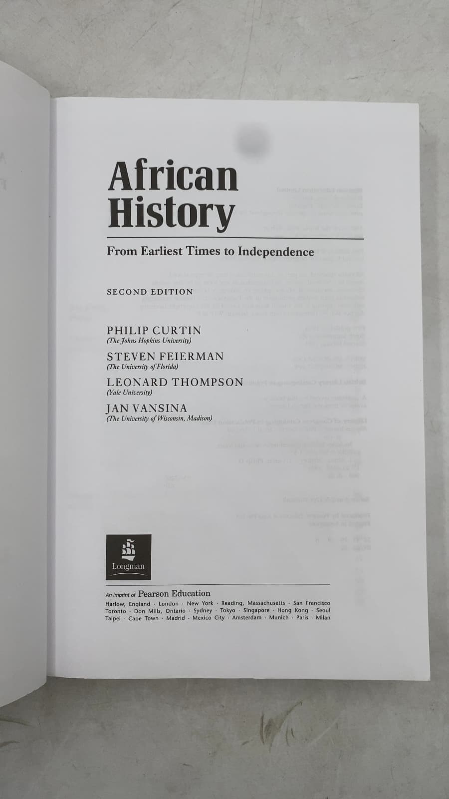 African History: From Earliest Times to Independence by Philip Curtin, Steven Feierman, Leonard Thompson, Jan Vansina - title page