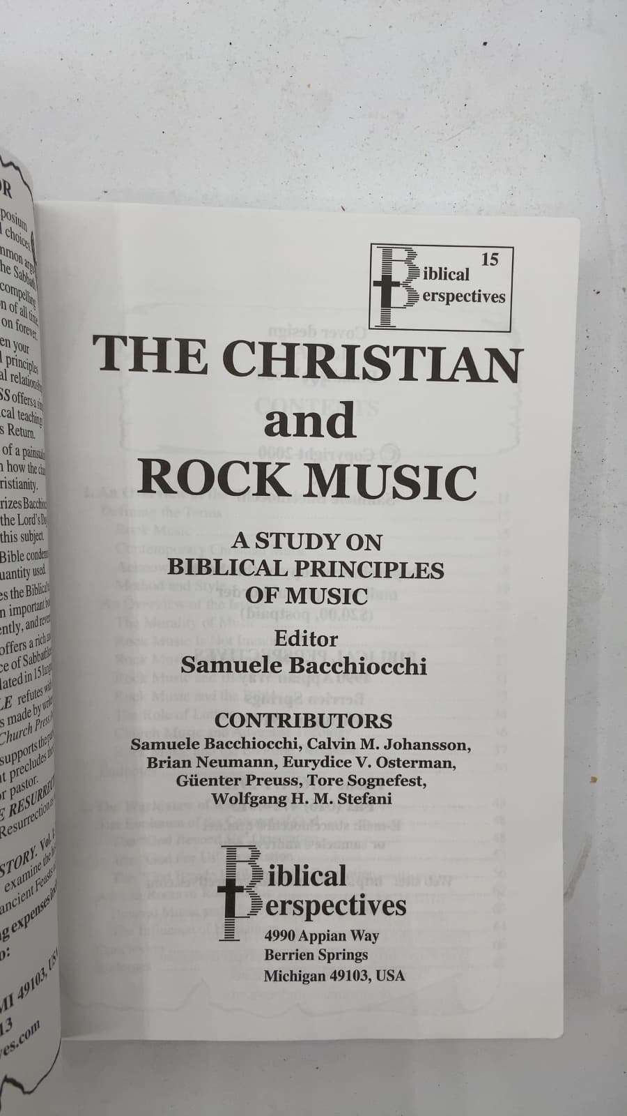 The Christian & Rock Music: A Study on Biblical Principles of Music by Samuele Bacchiocchi - title page