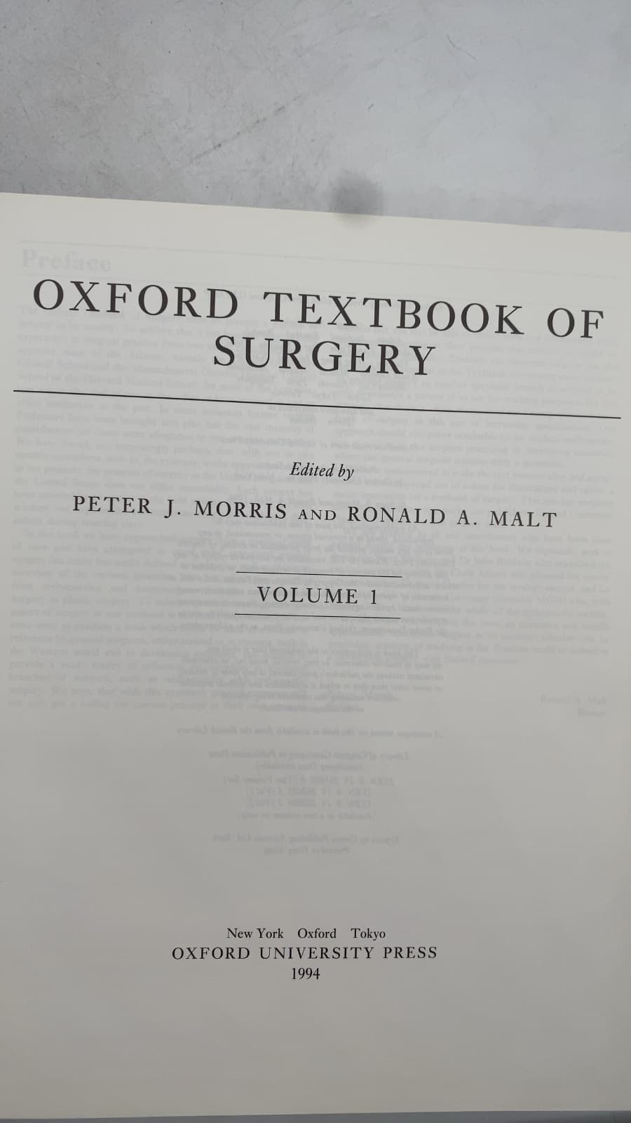Oxford Textbook of Surgery, Volume 1 by Peter J. Morris and Ronald A. Malt - title page
