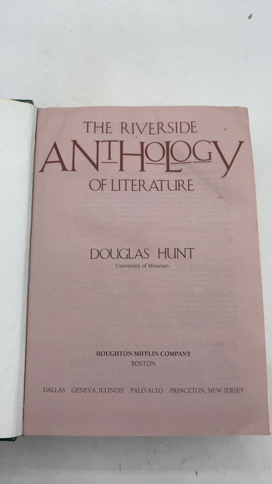 The Riverside Anthology of Literature by Douglas Hunt - title page