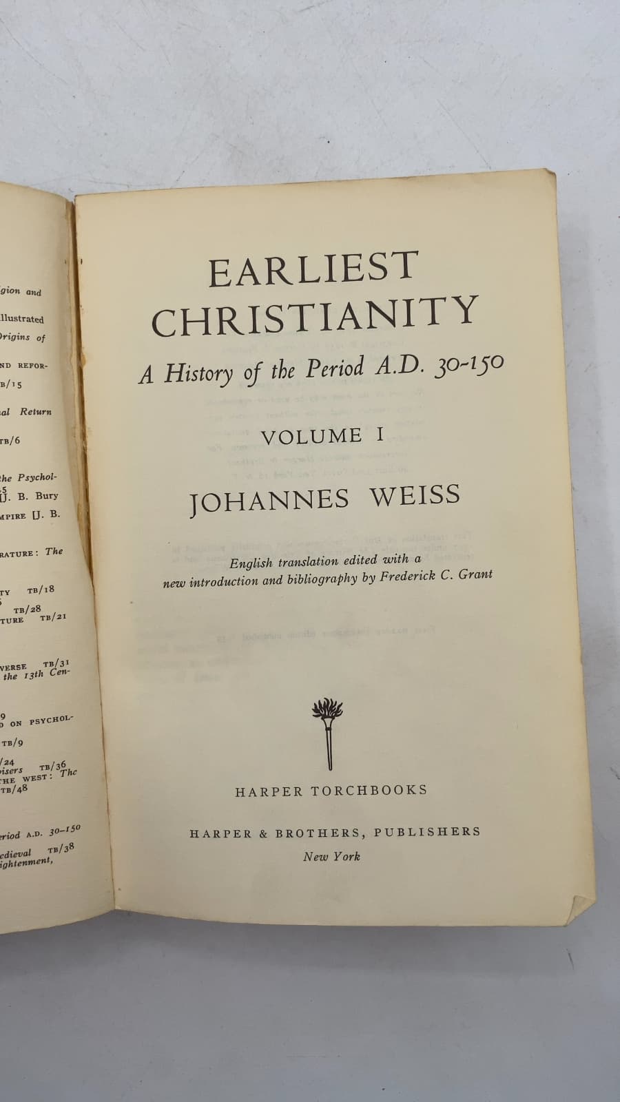 Earliest Christianity: A History of the Period A.D. 30-150, Volume I by Johannes Weiss - title page
