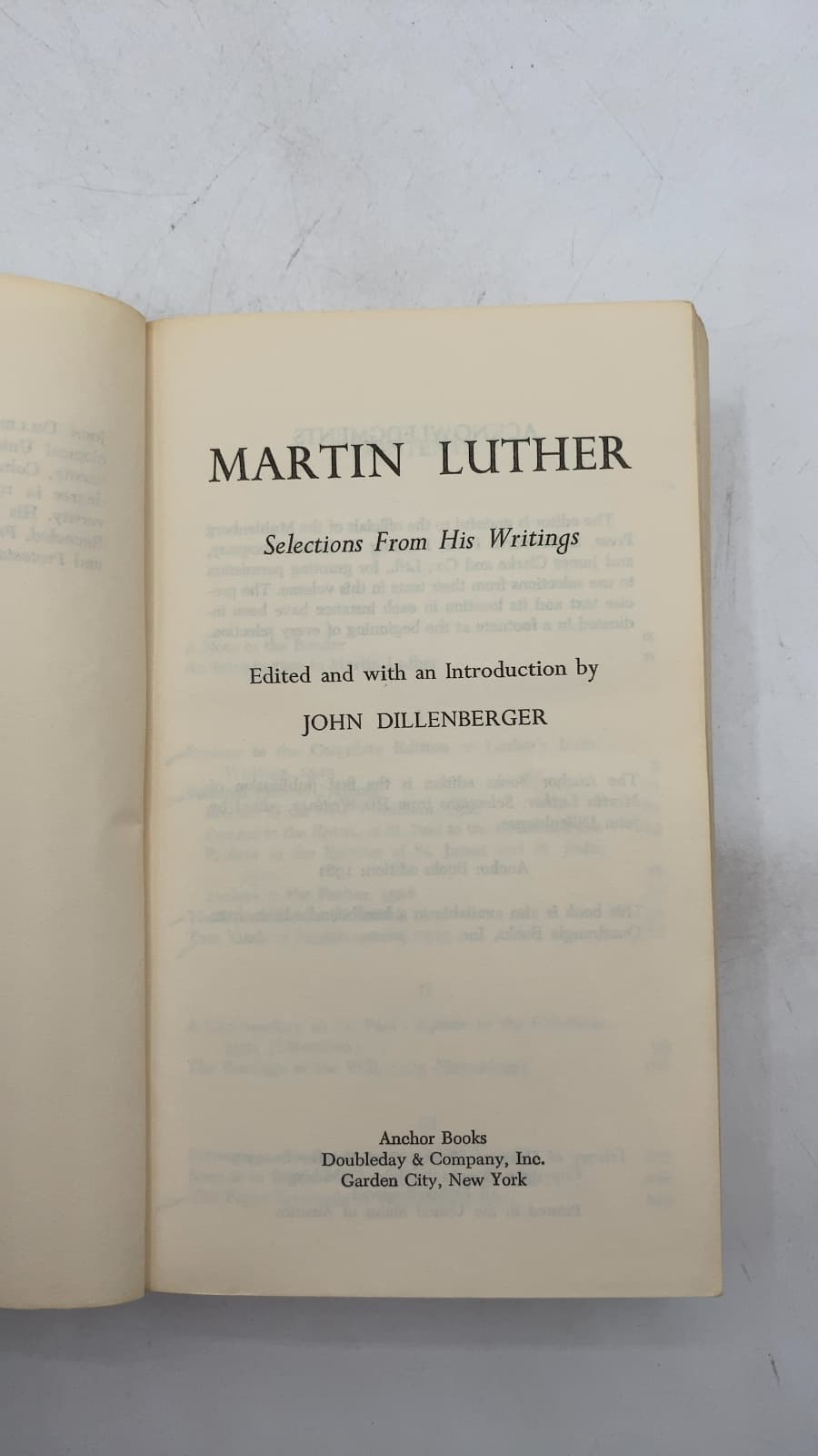 Martin Luther: Selections From His Writings by Martin Luther (edited and with an introduction by John Dillenberger) - title page