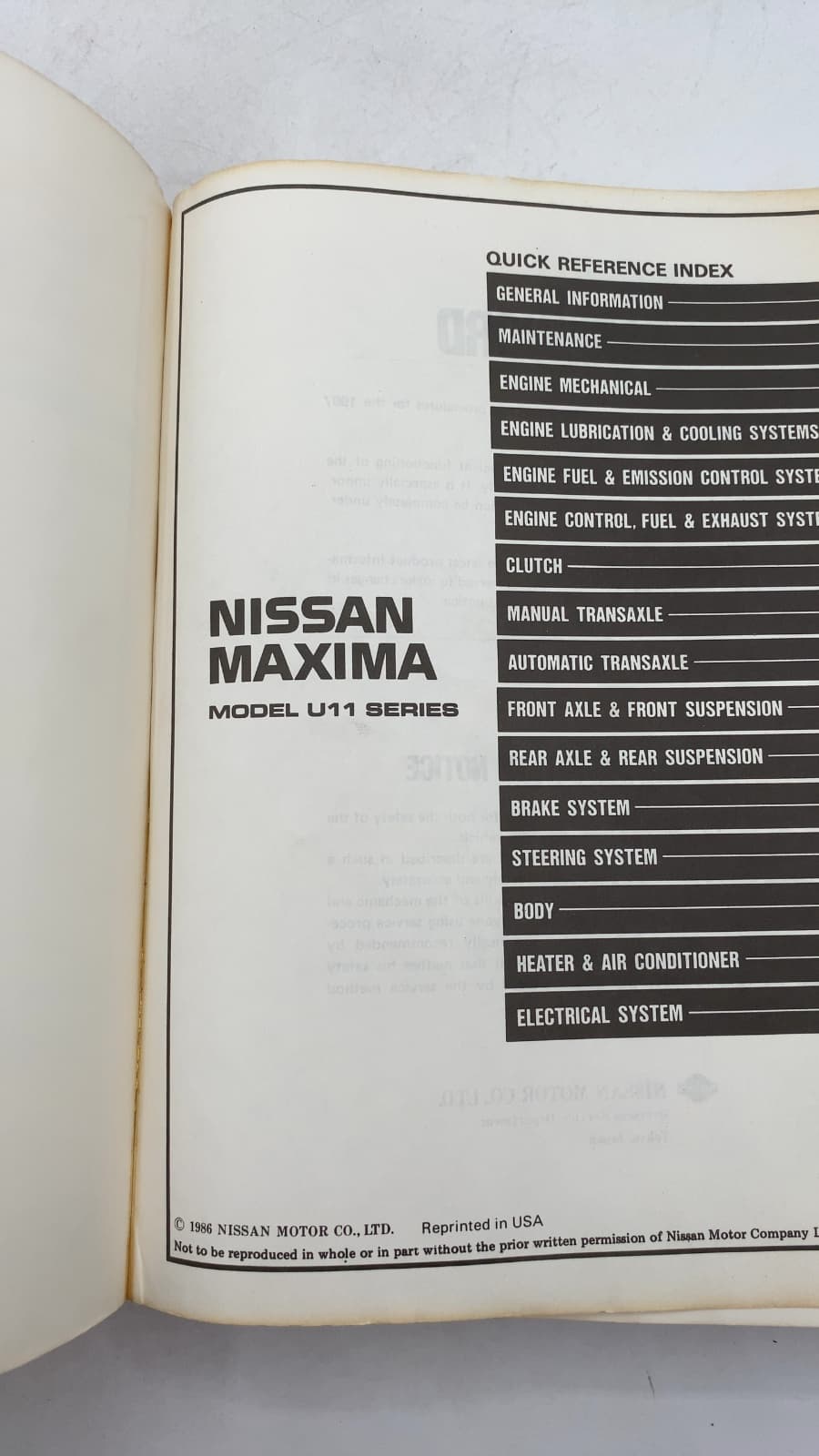Nissan Maxima 1987 Service Manual by Nissan Motor Co., Ltd. - title page