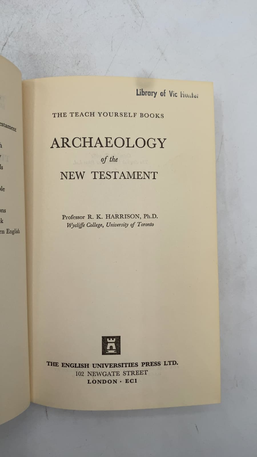 Archaeology OF THE NEW Testament by R. K. Harrison - title page
