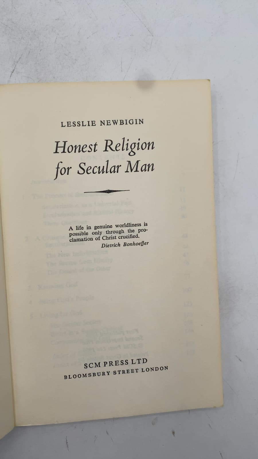 Honest Religion for Secular Man by Lesslie Newbigin - title page