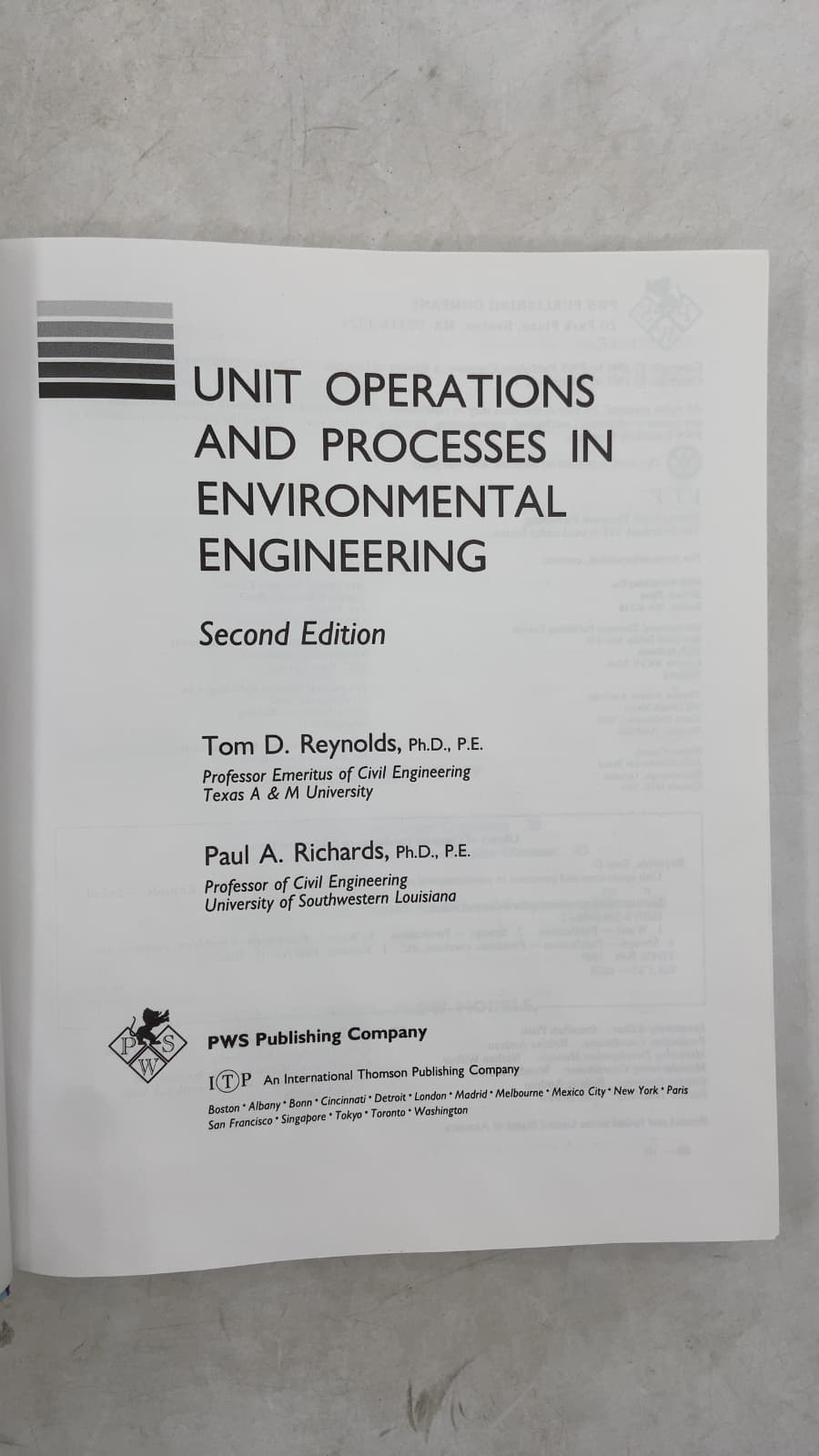 Unit Operations and Processes in Environmental Engineering by Tom D. Reynolds, Paul A. Richards - title page