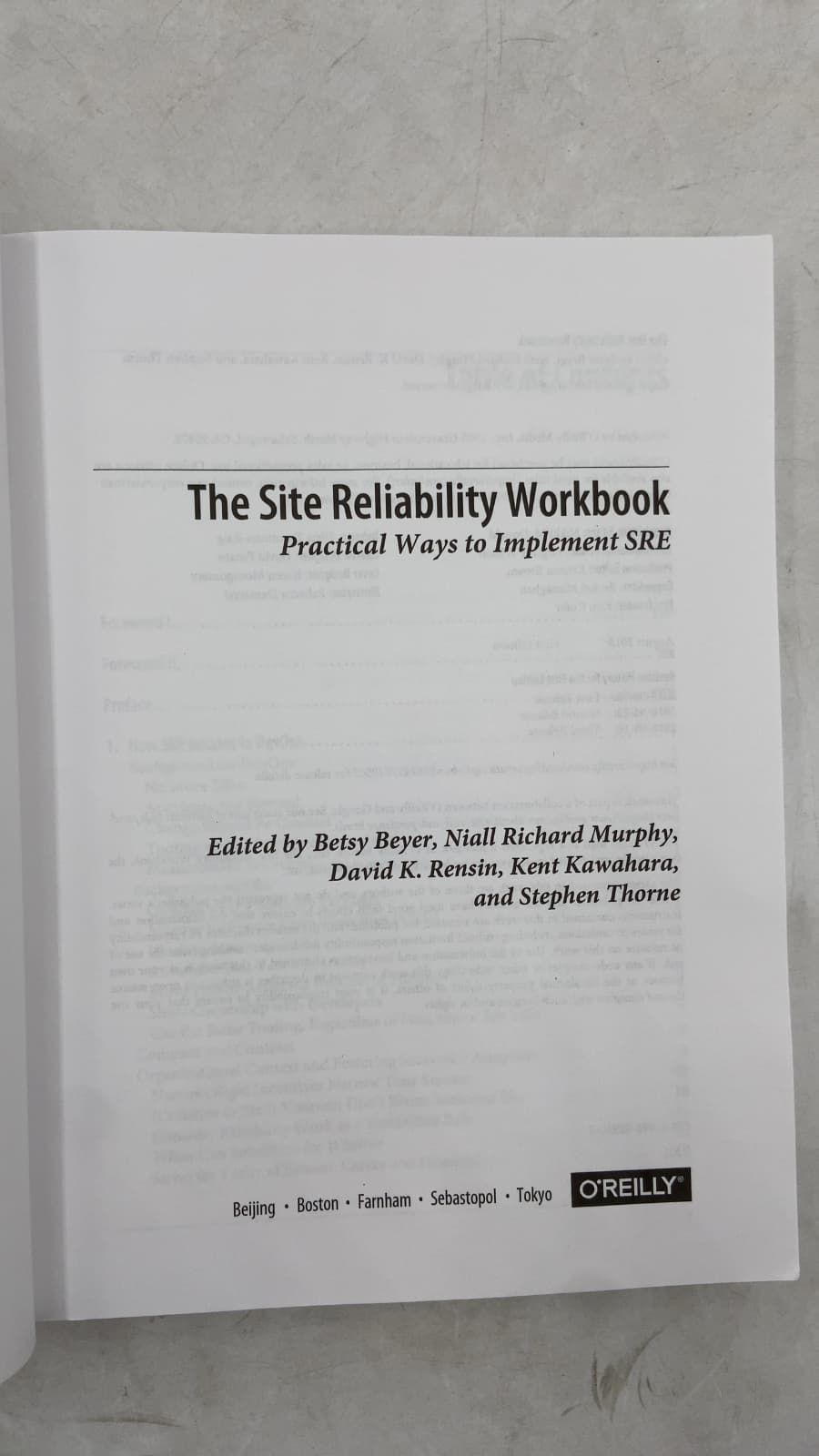 The Site Reliability Workbook by Betsy Beyer, Niall Richard Murphy, David K. Rensin, Kent Kawahara, and Stephen Thorne - title page