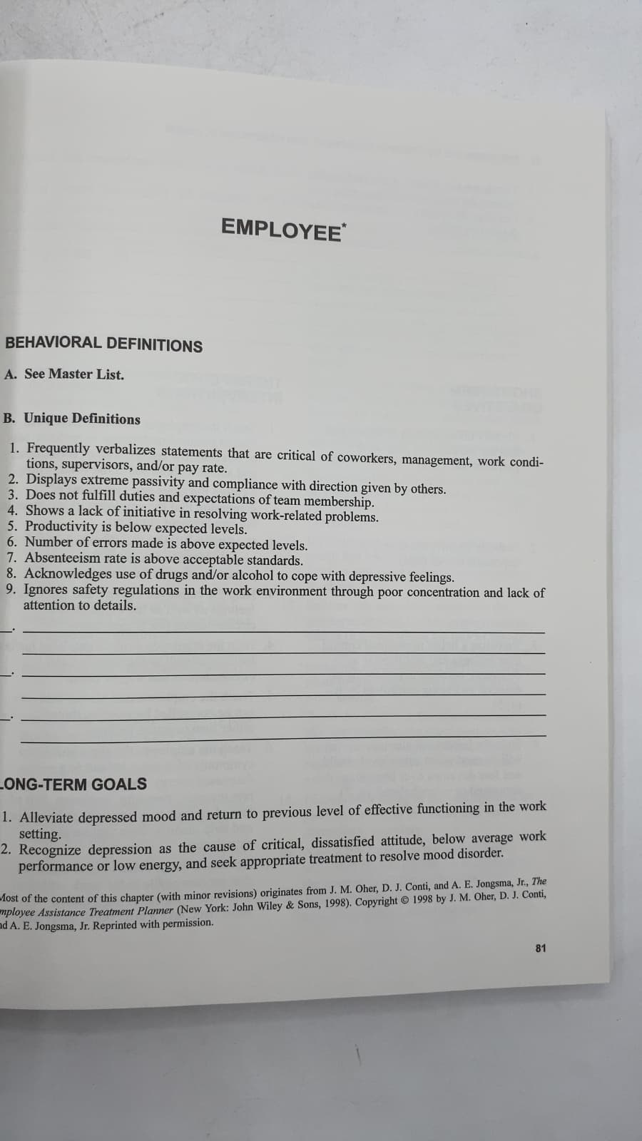 The Complete Depression Treatment and Homework Planner by Arthur E. Jongsma, Jr. - additional view