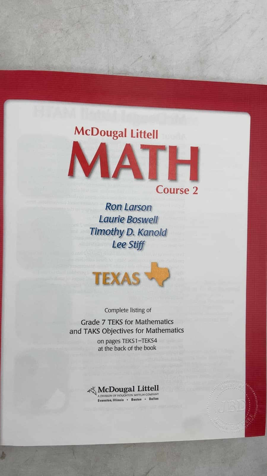 McDougal Littell MATH Course 2 by Ron Larson, Laurie Boswell, Timothy D. Kanold, Lee Stiff - title page