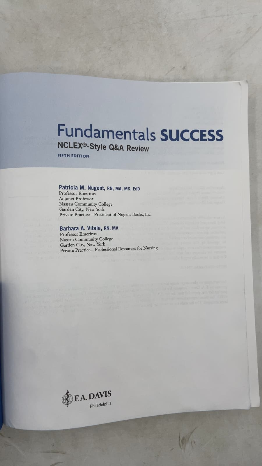 Fundamentals SUCCESS NCLEX-Style Q&A Review by Patricia M. Nugent, RN, MA, MS, EdD; Barbara A. Vitale, RN, MA - title page
