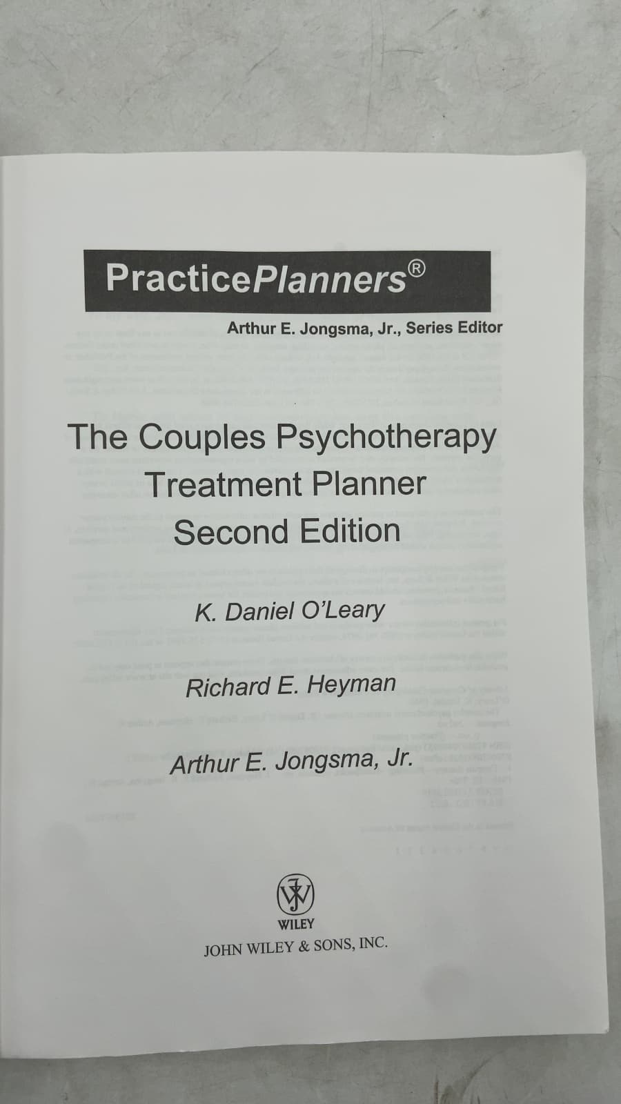 The Couples Psychotherapy Treatment Planner, Second Edition by K. Daniel O'Leary, Richard E. Heyman, Arthur E. Jongsma, Jr. - title page