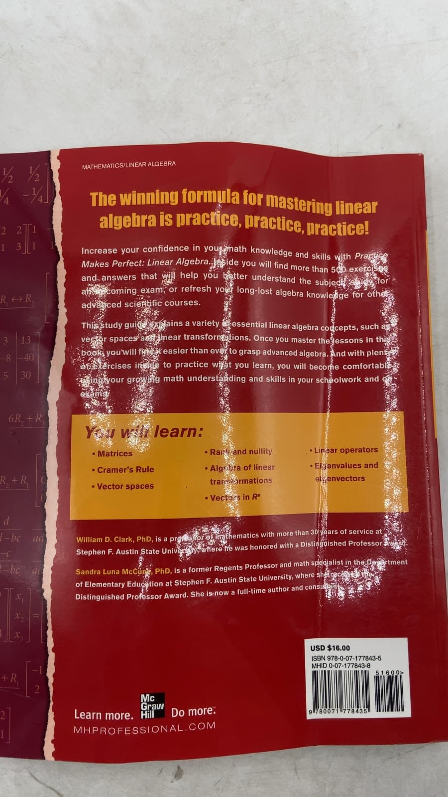 Linear Algebra by William D. Clark, PhD and Sandra Luna McCune, PhD - additional view