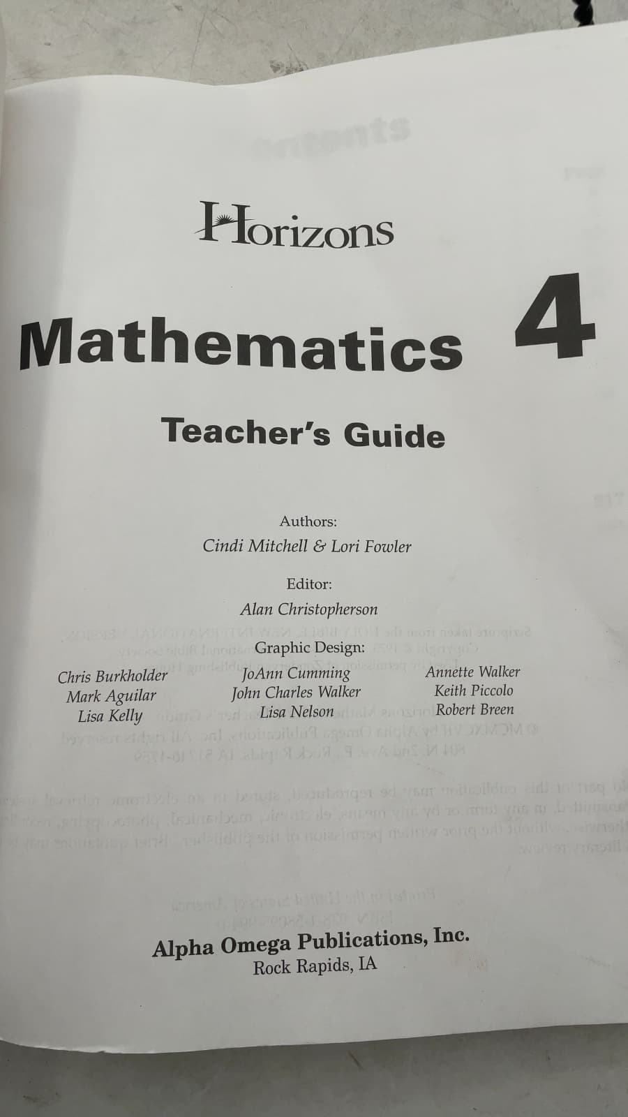 Horizons Mathematics 4 Teacher's Guide by Cindi Mitchell & Lori Fowler - additional view