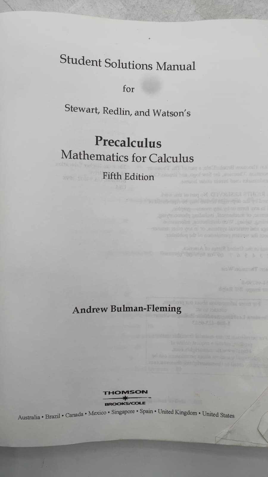 Student Solutions Manual for Stewart, Redlin, and Watson's Precalculus Mathematics for Calculus by Andrew Bulman-Fleming - title page