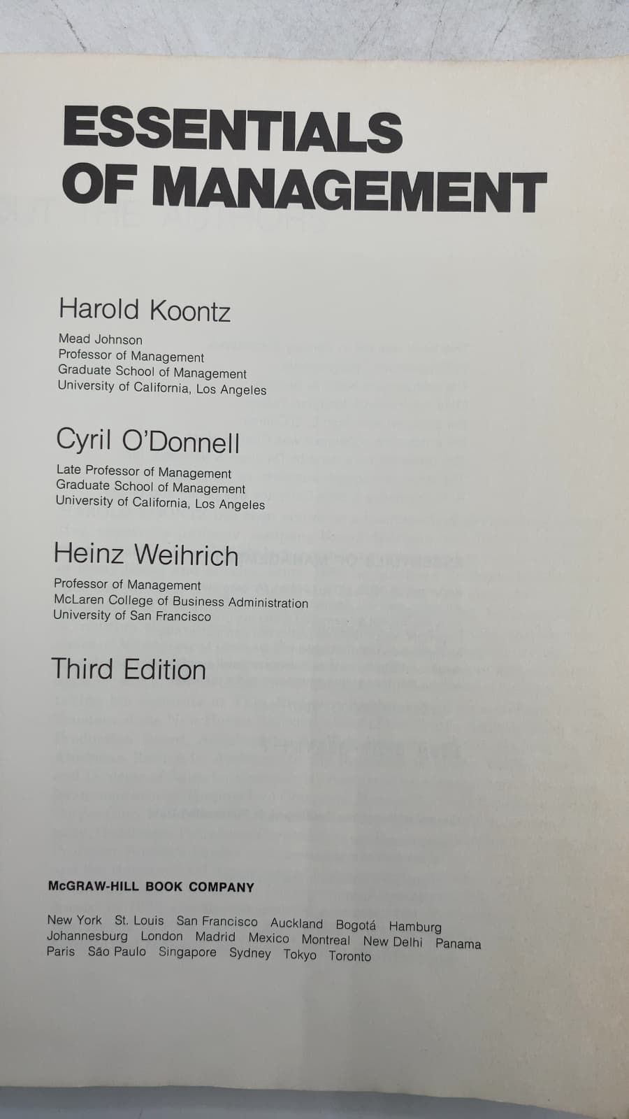 Essentials of Management by Harold Koontz, Cyril O'Donnell, Heinz Weihrich - title page