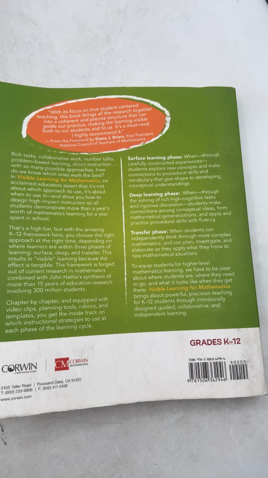 Visible Learning for Mathematics: What Works Best to Optimize Student Learning, Grades K-12 by John Hattie, Douglas Fisher, and Nancy Frey - additional view