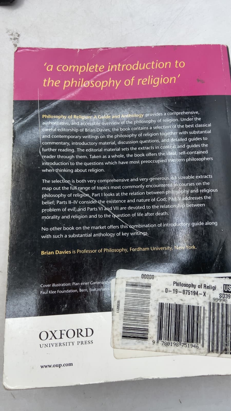 Philosophy of Religion: A Guide and Anthology by Brian Davies - additional view