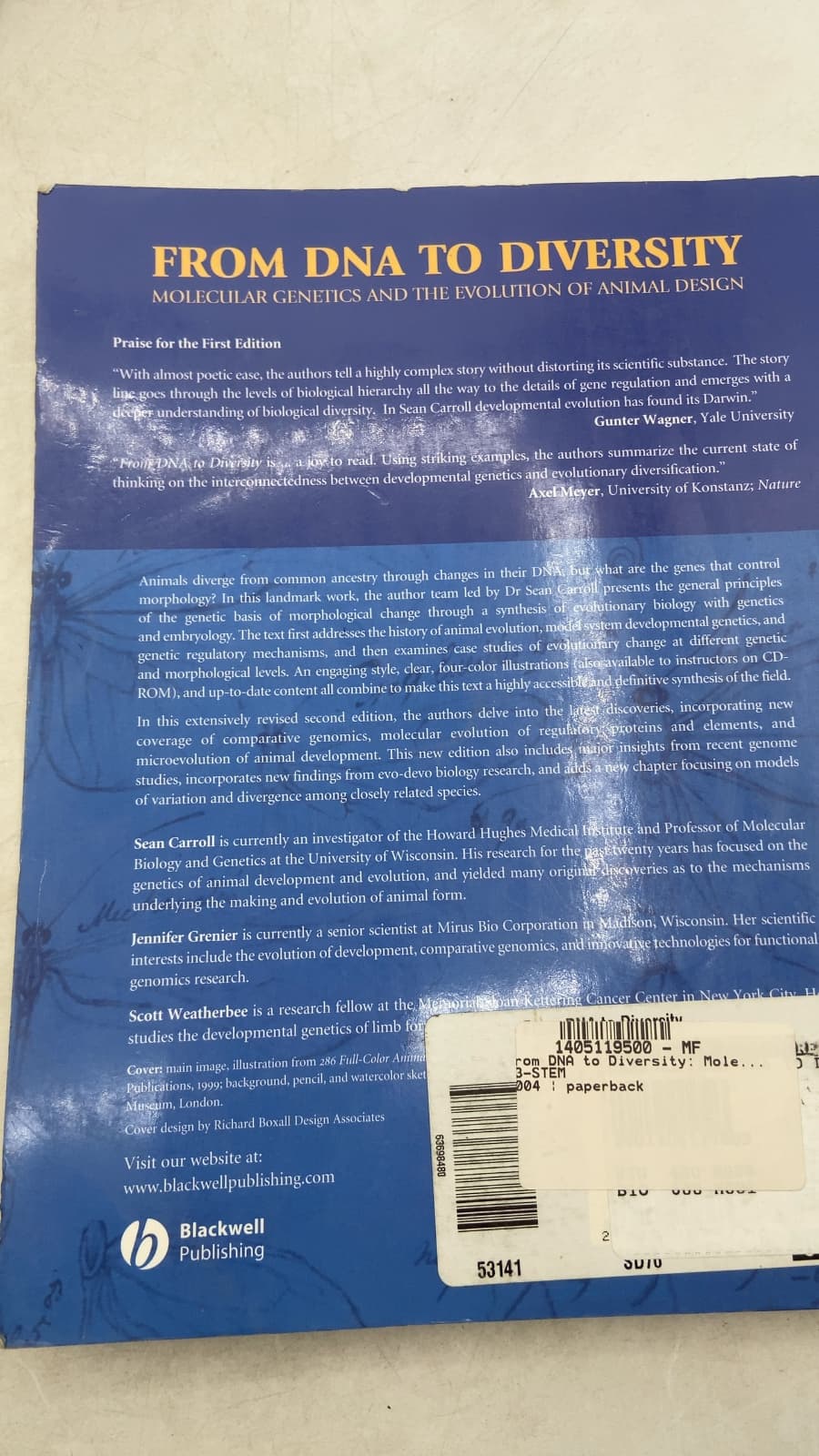 From DNA to Diversity: Molecular Genetics and the Evolution of Animal Design Second Edition by Sean B. Carroll, Jennifer K. Grenier, Scott D. Weatherbee - additional view