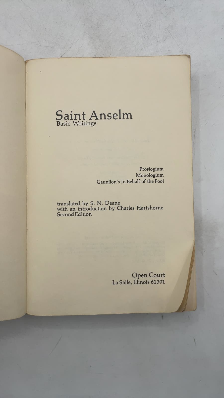 Saint Anselm: Basic Writings by S. N. Deane - title page