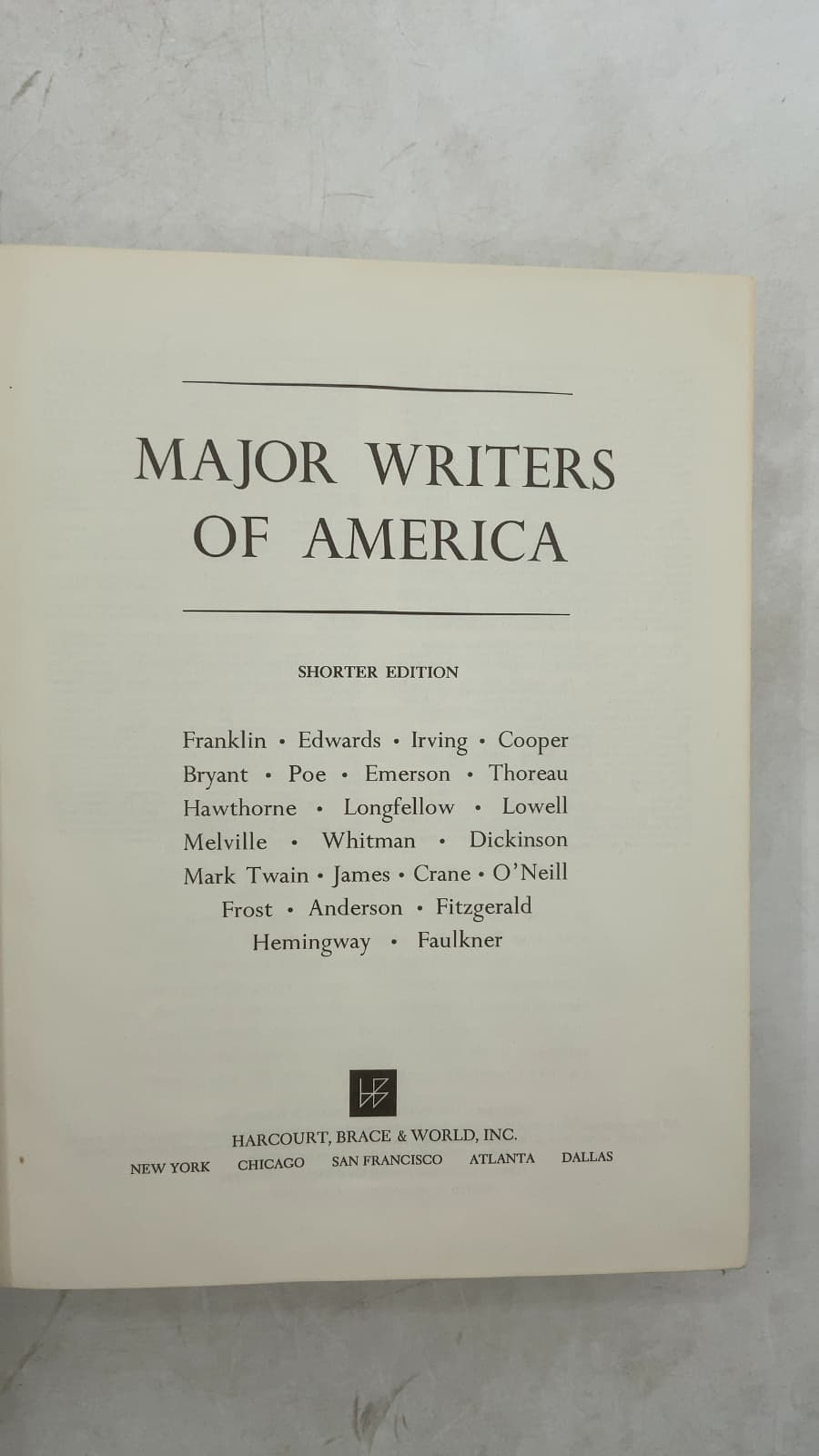 Major Writers of America: Shorter Edition - title page