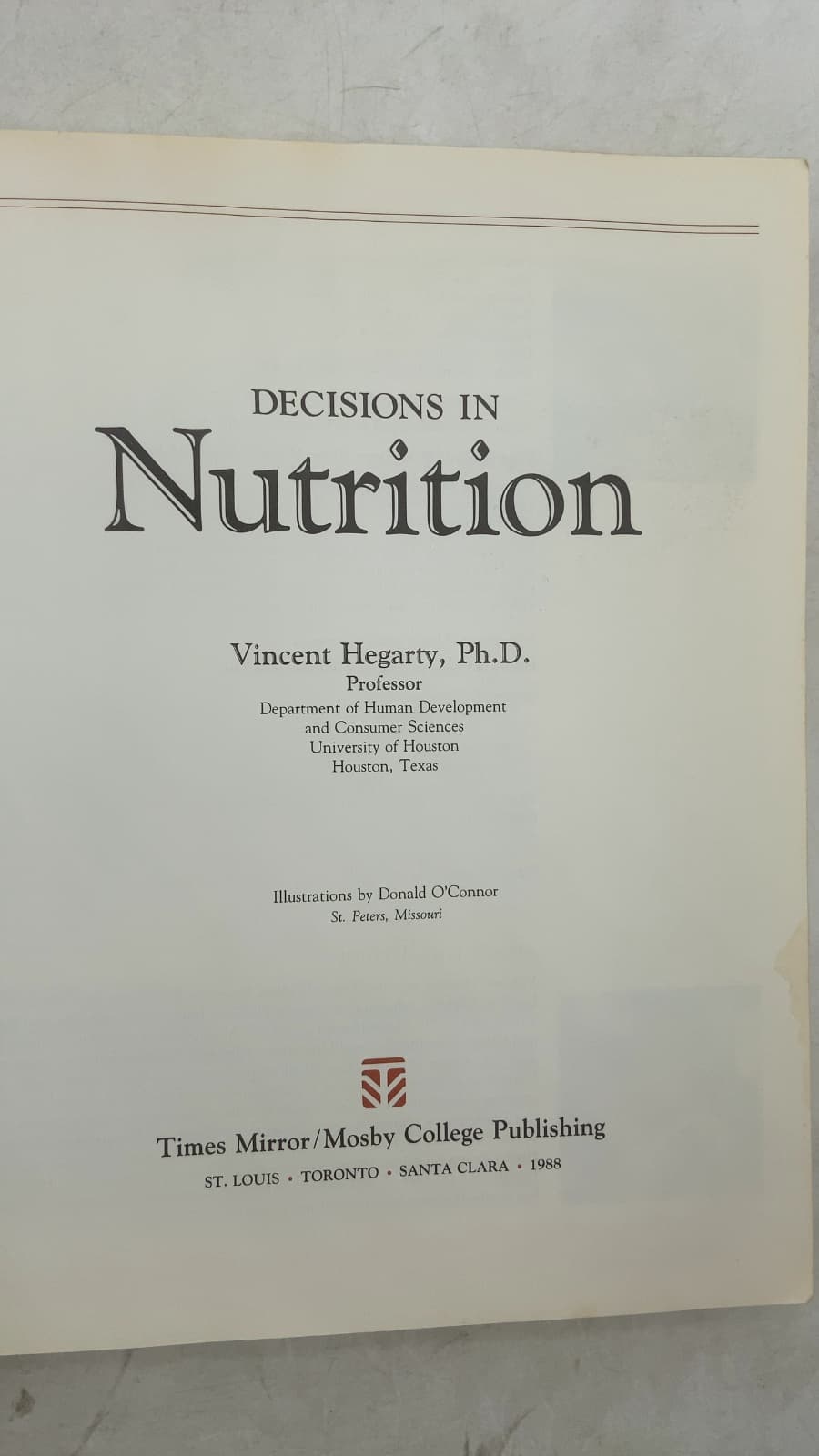 Decisions in Nutrition by Vincent Hegarty, Ph.D. - title page