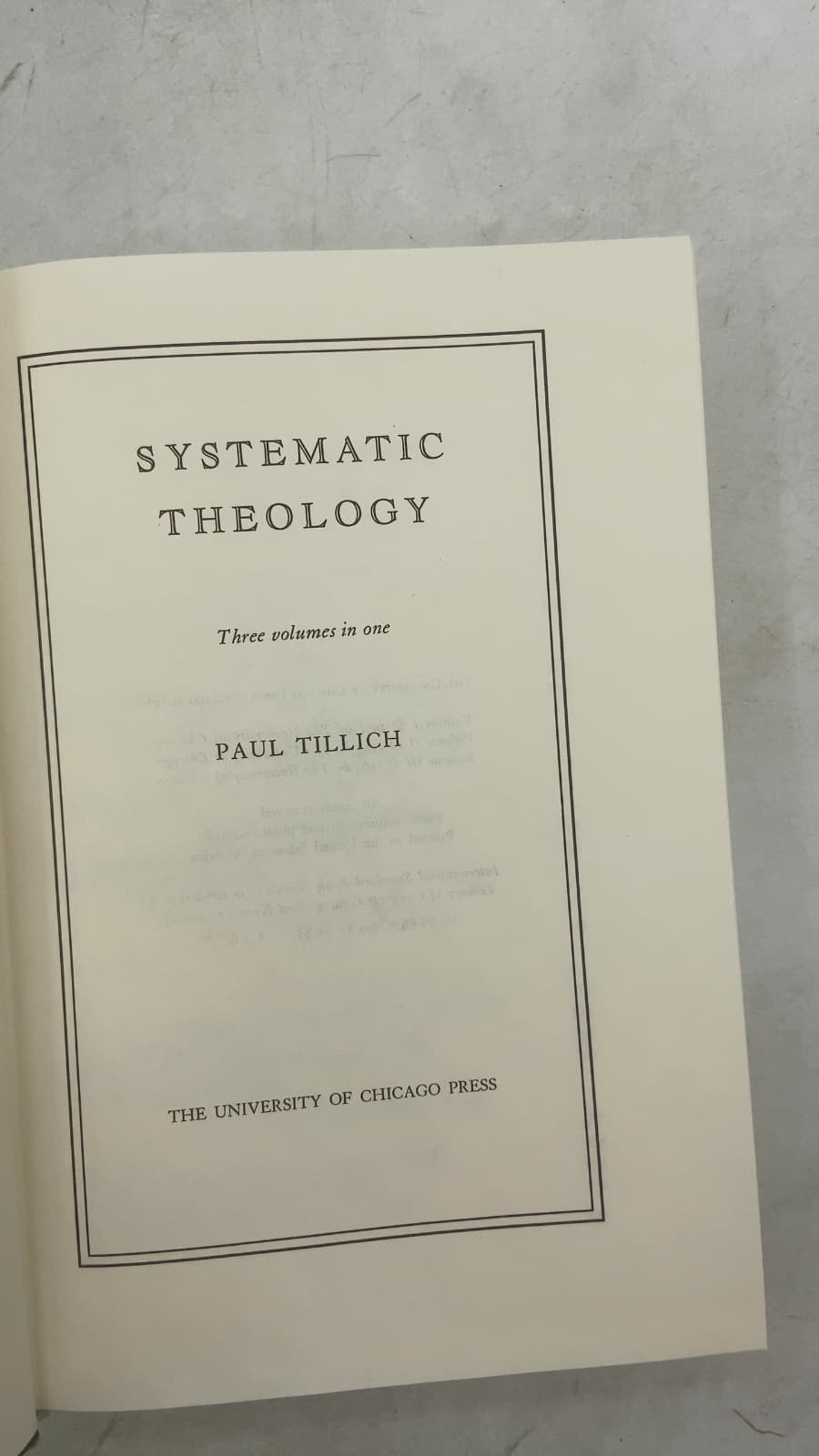 Systematic Theology: Three volumes in one by Paul Tillich - title page