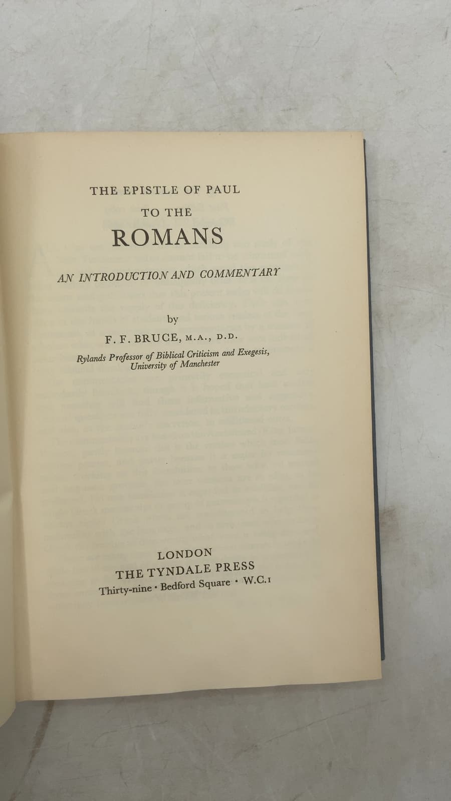 The Epistle of Paul to the Romans: An Introduction and Commentary by F. F. Bruce - title page