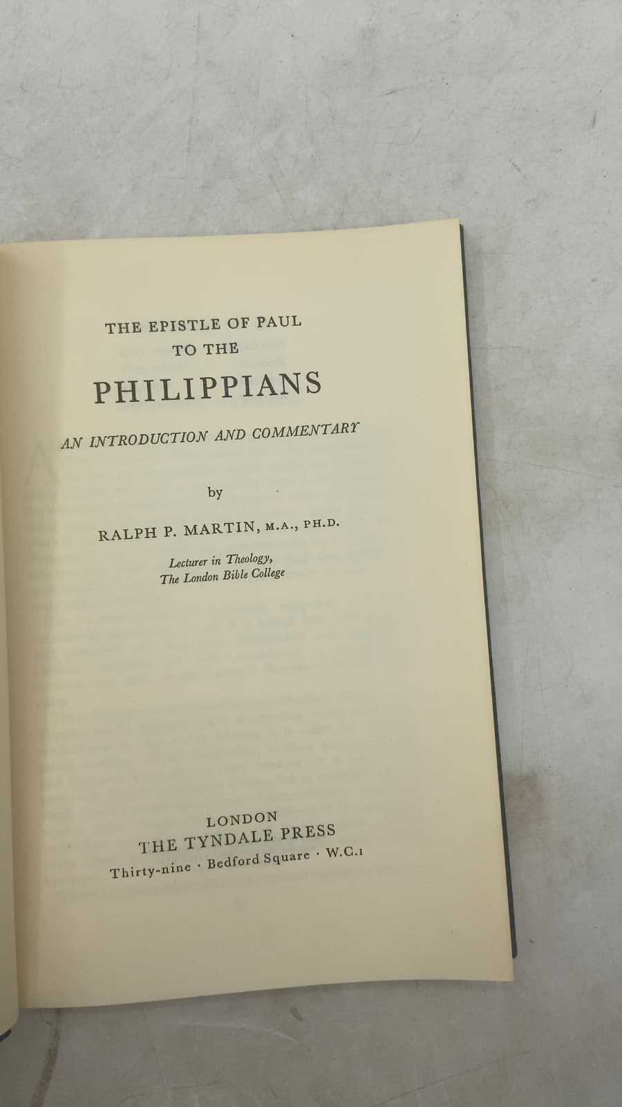 The Epistle of Paul to the Philippians: An Introduction and Commentary by Ralph P. Martin - title page