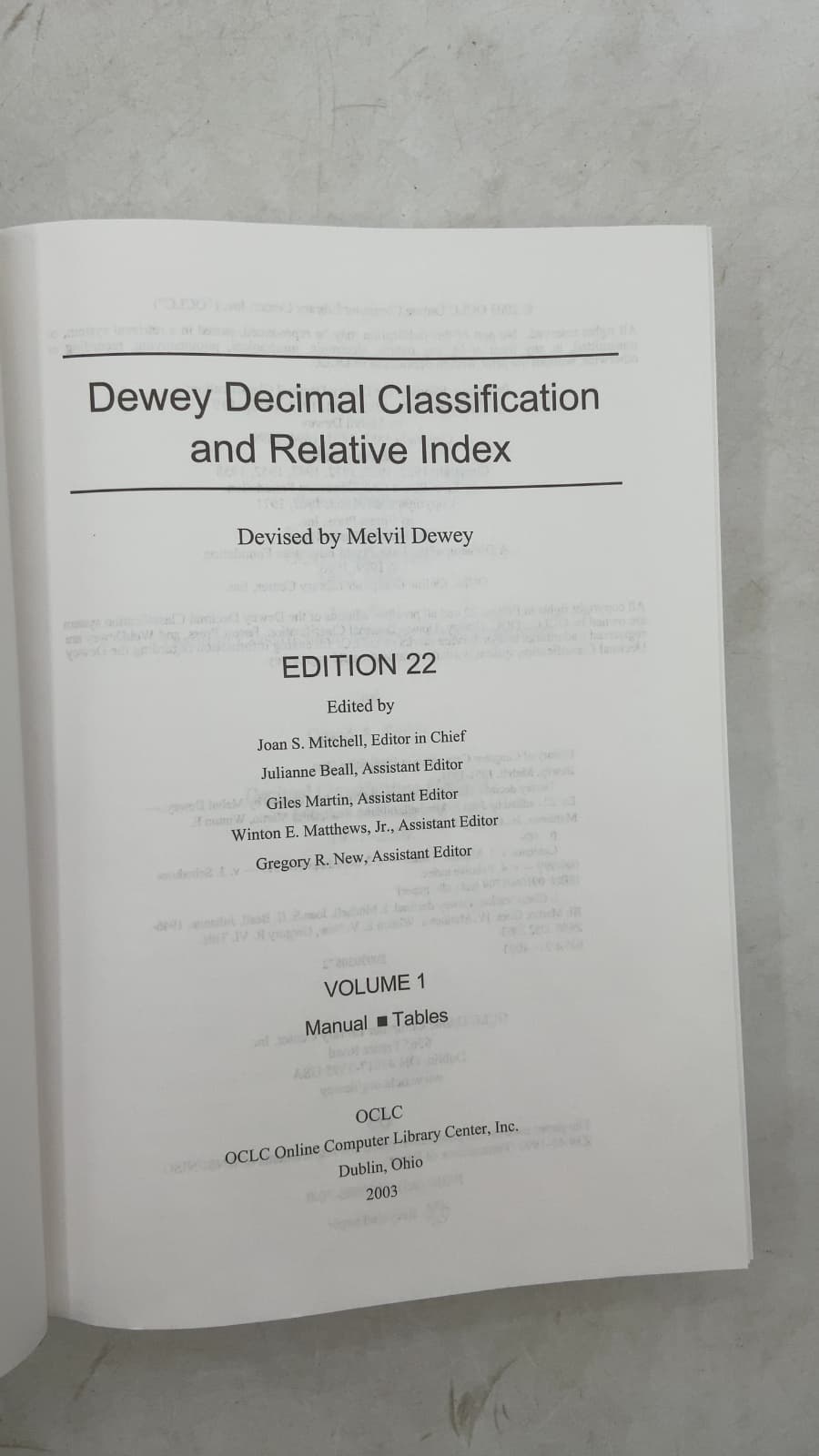 Dewey Decimal Classification and Relative Index by Devised by Melvil Dewey; Edited by Joan S. Mitchell, Julianne Beall, Giles Martin, Winton E. Matthews, Jr., Gregory R. New - title page