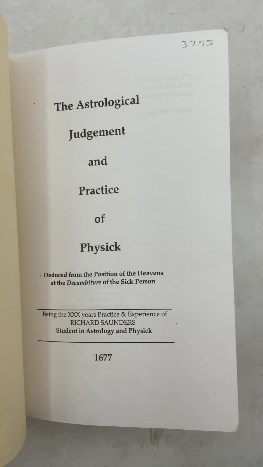 The Astrological Judgement and Practice of Physick by Richard Saunders - title page