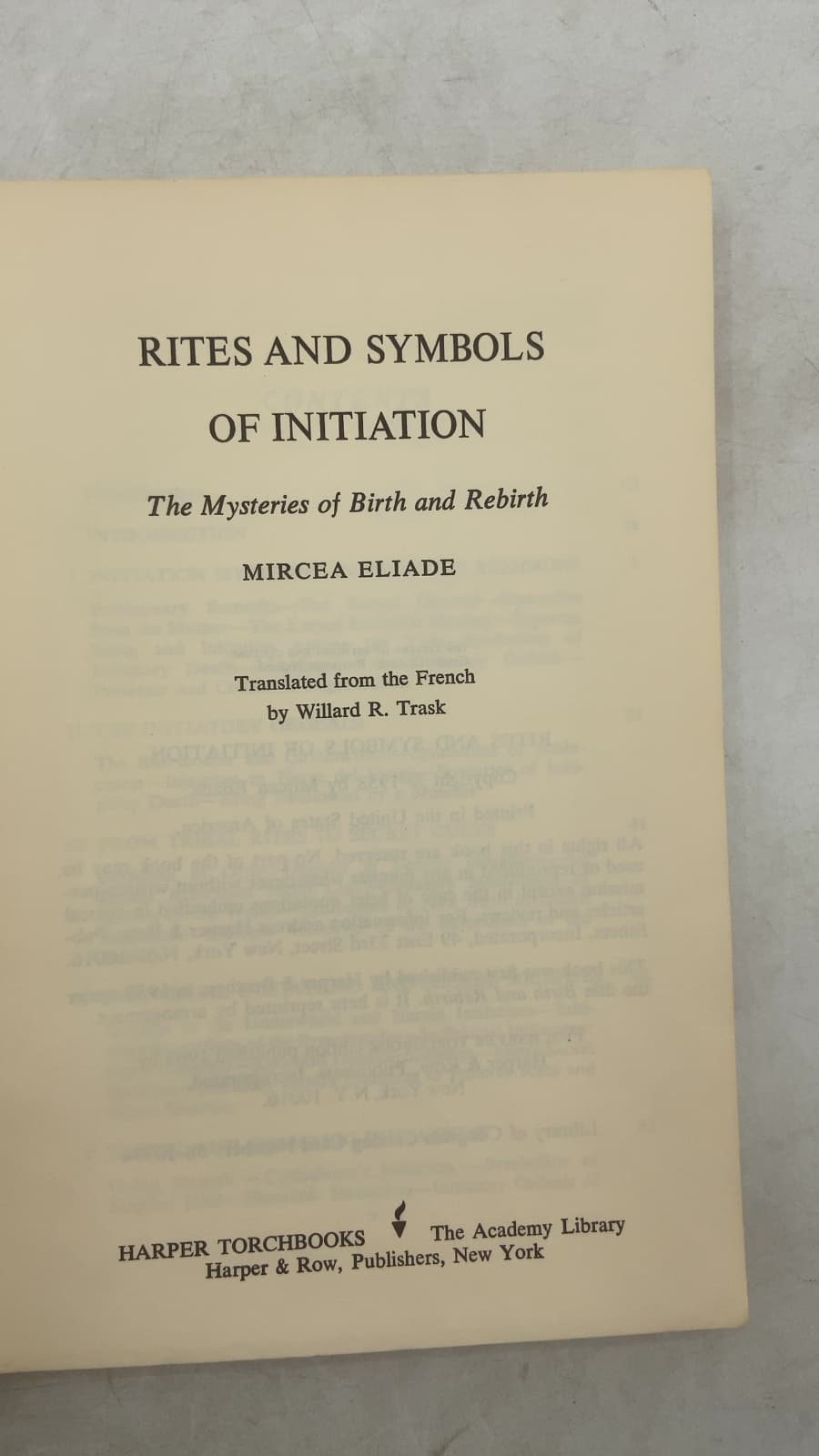 Rites and Symbols of Initiation: The Mysteries of Birth and Rebirth by Mircea Eliade - title page
