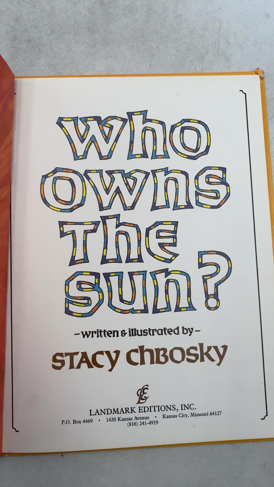 Who Owns The Sun? by Stacy Chbosky - title page
