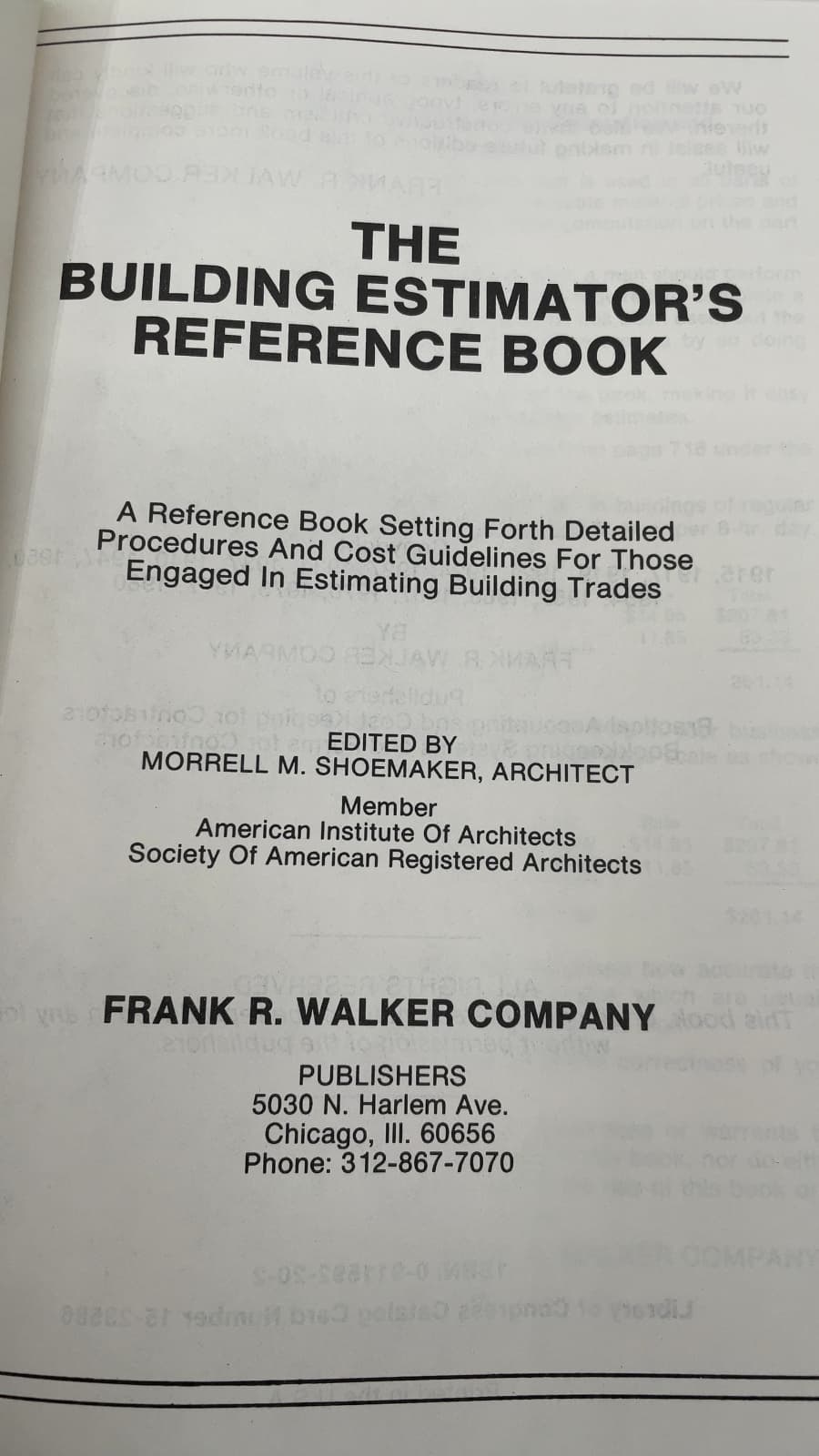 The Building Estimator's Reference Book by Morrell M. Shoemaker (Editor) - title page