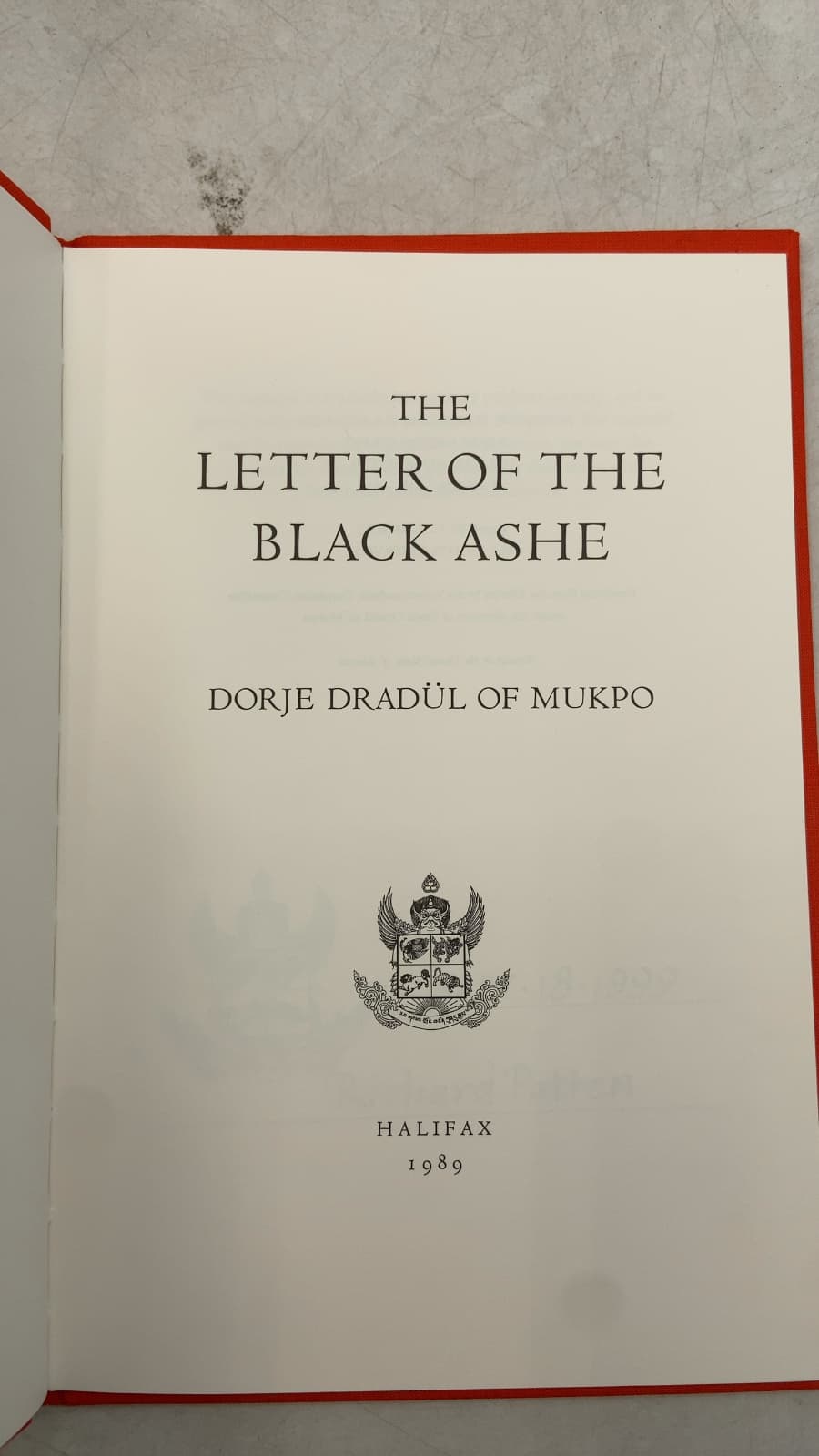 THE Letter OF THE Black Ashe by Dorje Dradül OF Mukpo - title page