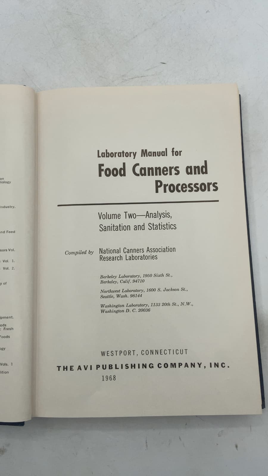 Laboratory Manual for Food Canners and Processors: Volume Two—Analysis, Sanitation and Statistics by National Canners Association Research Laboratories - title page
