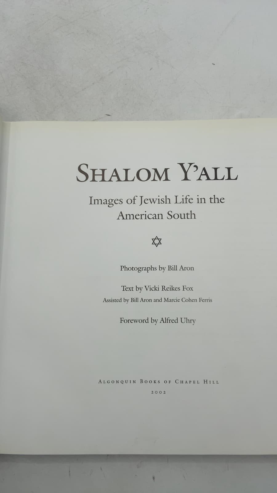 Shalom Y'all: Images of Jewish Life in the American South by Bill Aron and Vicki Reikes Fox - title page