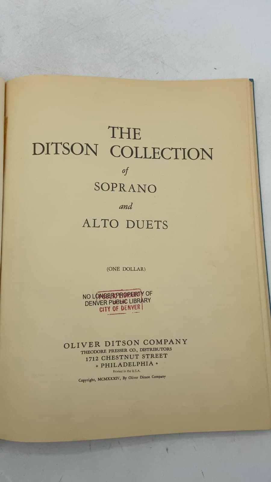 THE Ditson Collection of Soprano and Alto Duets - title page