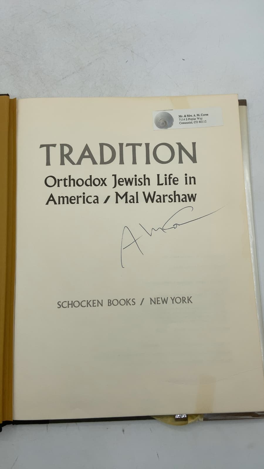 TRADITION Orthodox Jewish Life in America by Mal Warshaw - title page