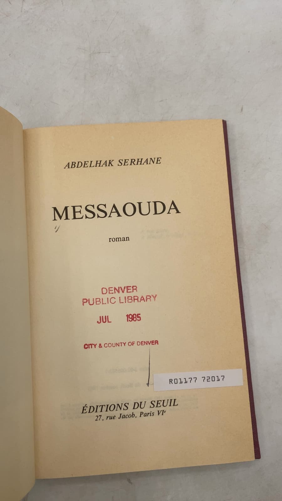 Messaouda by Abdelhak Serhane - title page
