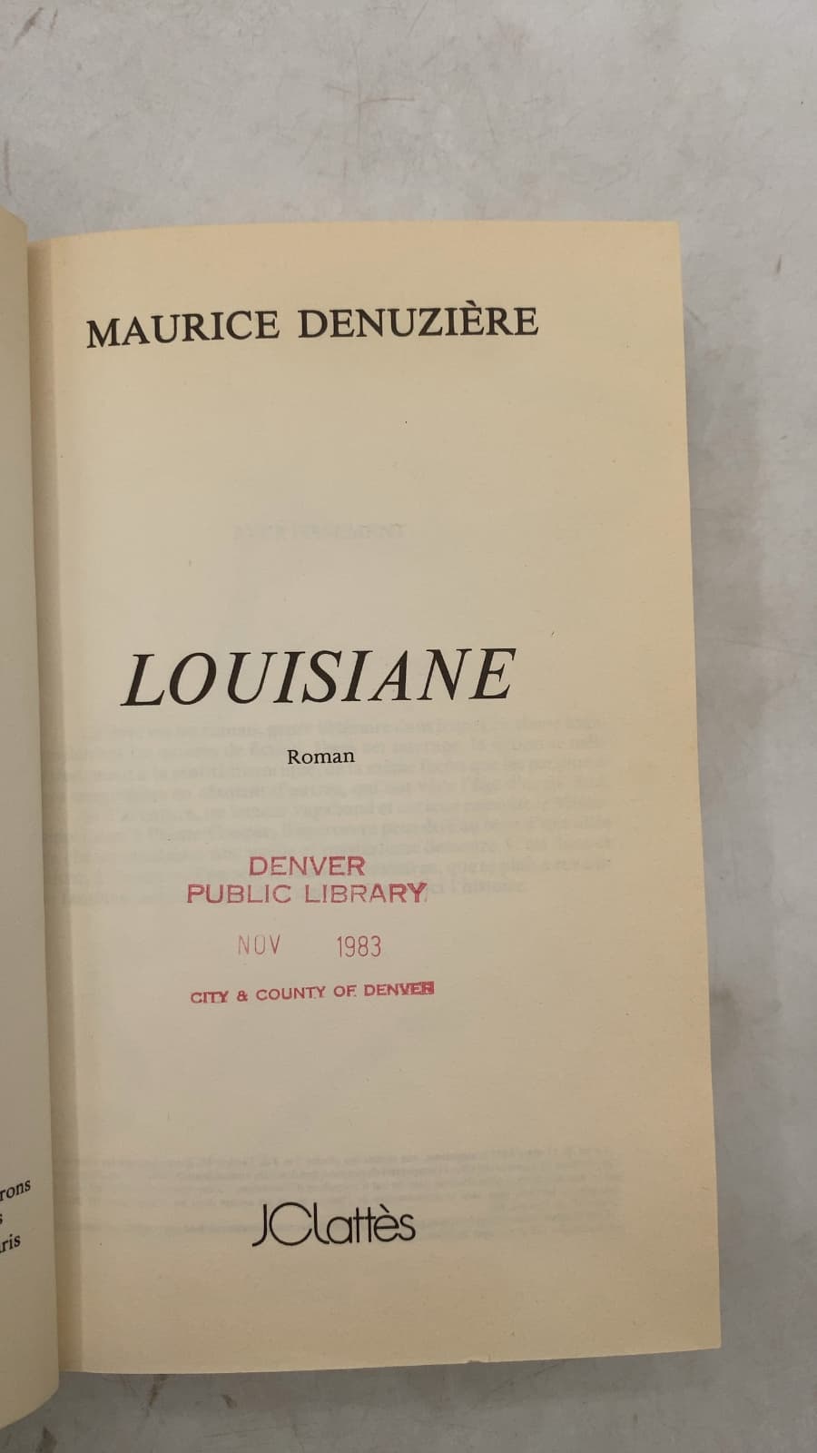 Louisiane by Maurice Denuzière - title page