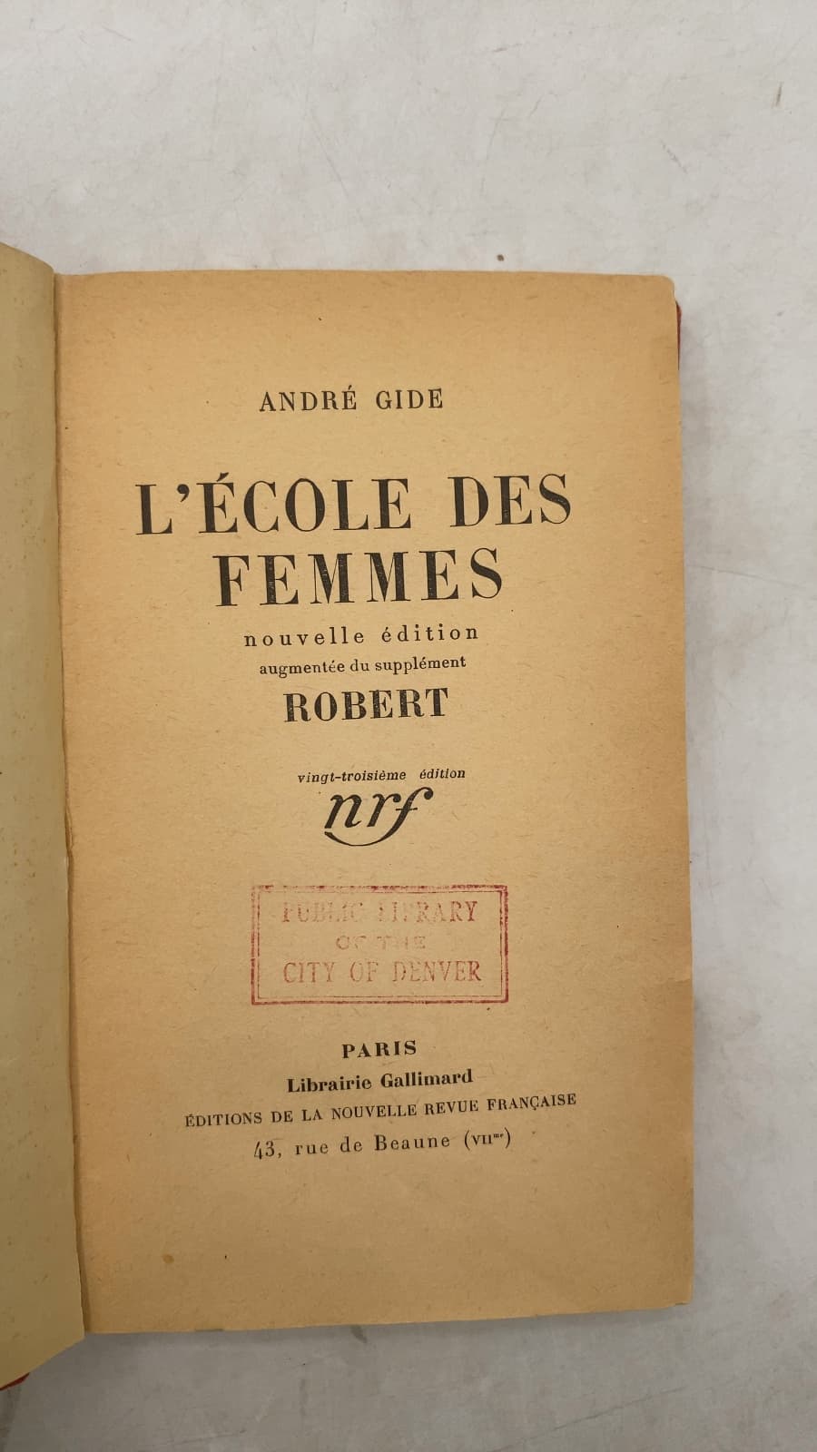L'École des Femmes by André Gide - title page